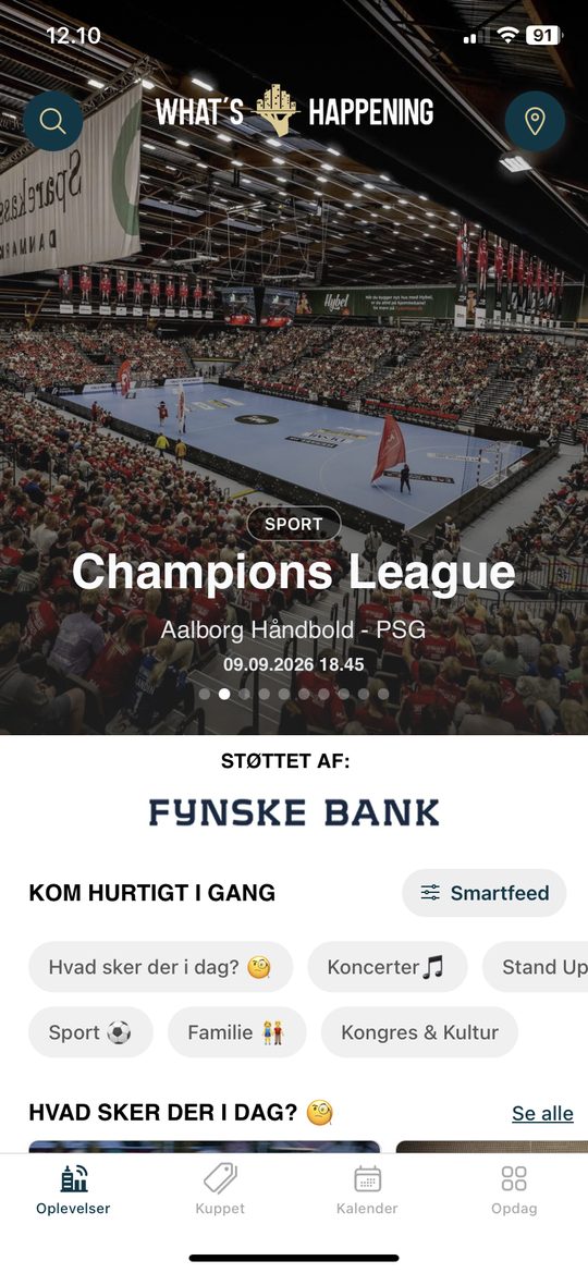 Screenshot of the Events screen in the What's Happening app for Aalborg