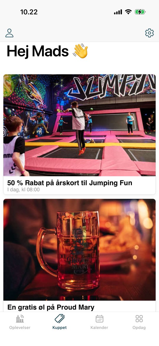 Skærmbillede af et aktivt Kuppet-tilbud i What's Happening-appen
